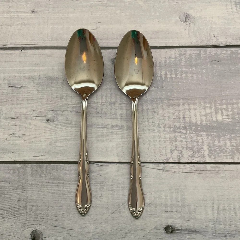 Simeon George Rogers Oneida HOMESTEAD 2 Serving Spoons Stainless‎ Flatware